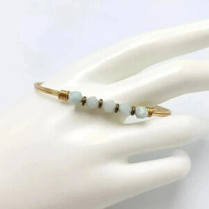 Luca Danni Green Quartz Bead Energy Bangle Bracelet Gold Tone 7"